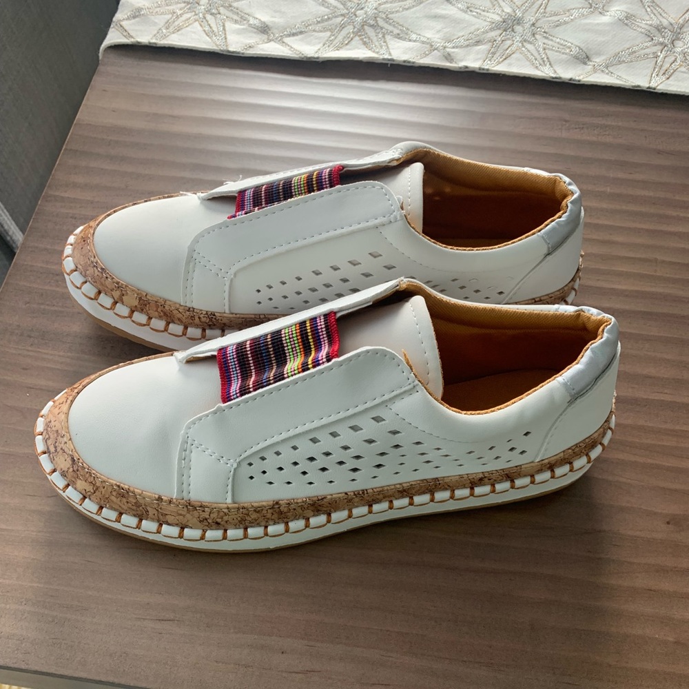 White Slip-on Sneakers with Rainbow colorful Elastic